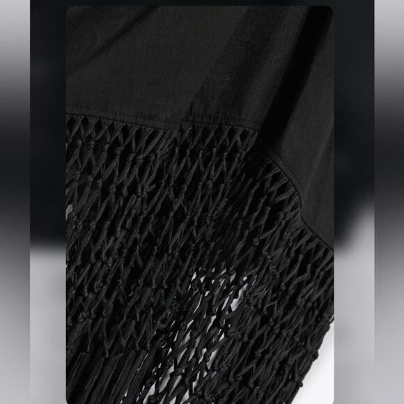 Zara Black LINEN DRESS WITH FRINGE Size Large - Picture 15 of 16
